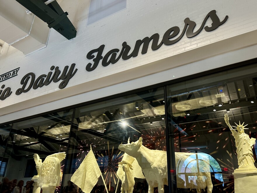 The 2026 butter cow exhibit at the Ohio State Fair.