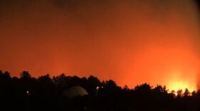 A view facing east from the Mount Wilson Observatory near Los Angeles shows the nearby flames of the Bobcat Fire early Wednesday.