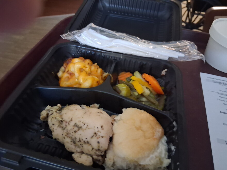Meals served at Chesapeake Health and Rehabilitation Center. Fanning says the portions are sometimes too small and that she has missed meals on several occasions.