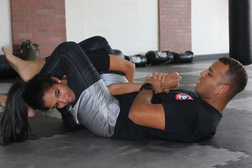 Jiu-Jitsu instructor Steven Vasquez teaches during free self-defense classes in West Palm Beach's Oskarate USA Martial Arts Studio on Saturday, June 30, 2018. The classes are under nonprofit End Rape Culture, founded by Yessenia Urena.