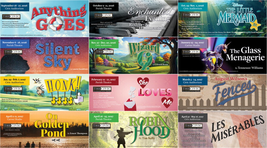 Titles for all 12 productions in the 2026-27 season
