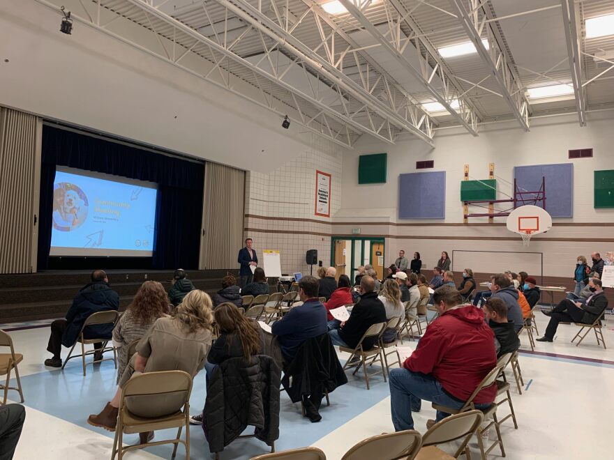 Community members attend a Future Schools Project meeting at Midway Elementary School Tuesday.