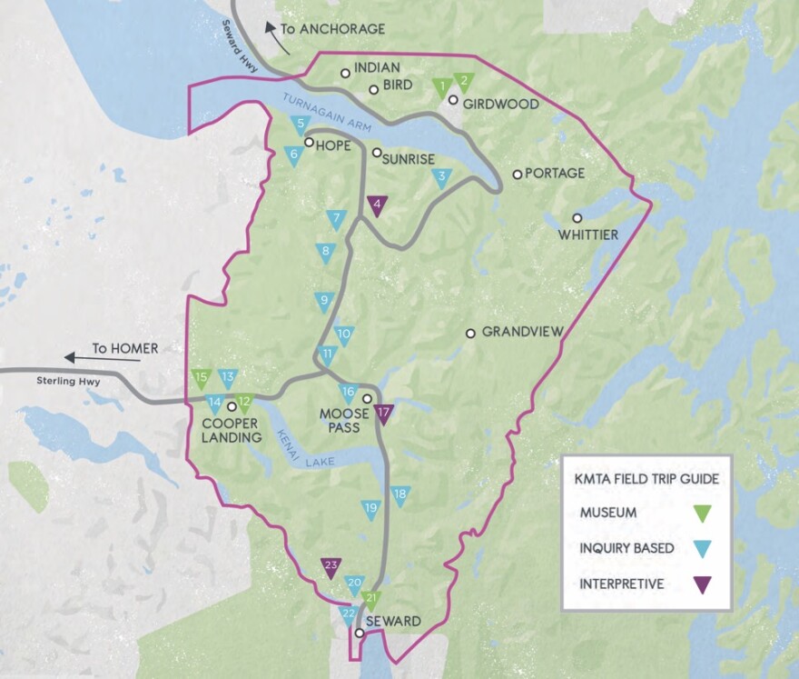 The geotrail will follow the path of the KMTA Field Trip Guide, with caches at the field trip sites.