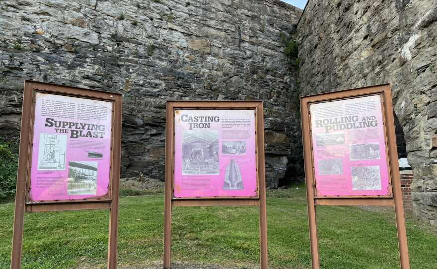 Signs detailing the manufacturing at the Scranton Iron Furnaces are located at the site.