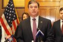 Indiana Attorney General Todd Rokita speaks during a February 2026 news conference.