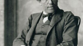 A black and white photo of composer and conductor Gustav Mahler