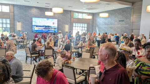 Visitors to the grand opening were checking out the center's large dining hall.