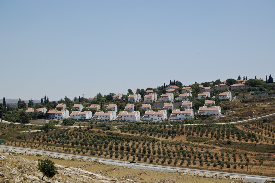 The Israeli settlement of Halamish, also known as Neveh Tzuf, as seen from Nabi Saleh, the Palestinian village across the valley. Every Friday Palestinian villagers march across the valley and try to get to the spring, which is near Halamish.