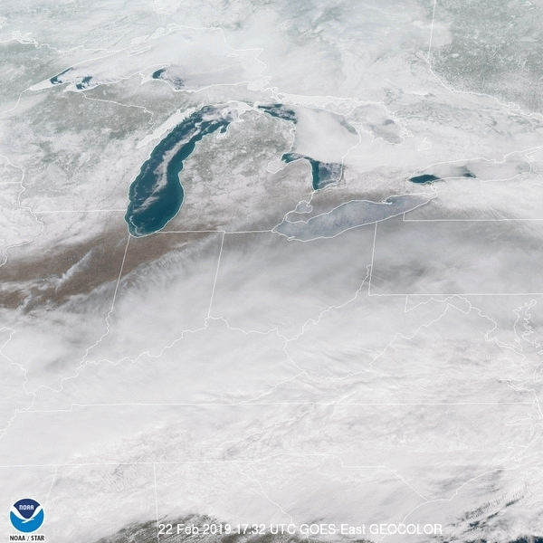 Satellite imagery of the Great Lakes from Feb. 22, 2019.