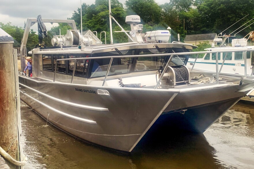 The RV Sound Outlook docked outside DEEP's Marine District Headquarters in Old Lyme, Connecticut June 26, 2026.