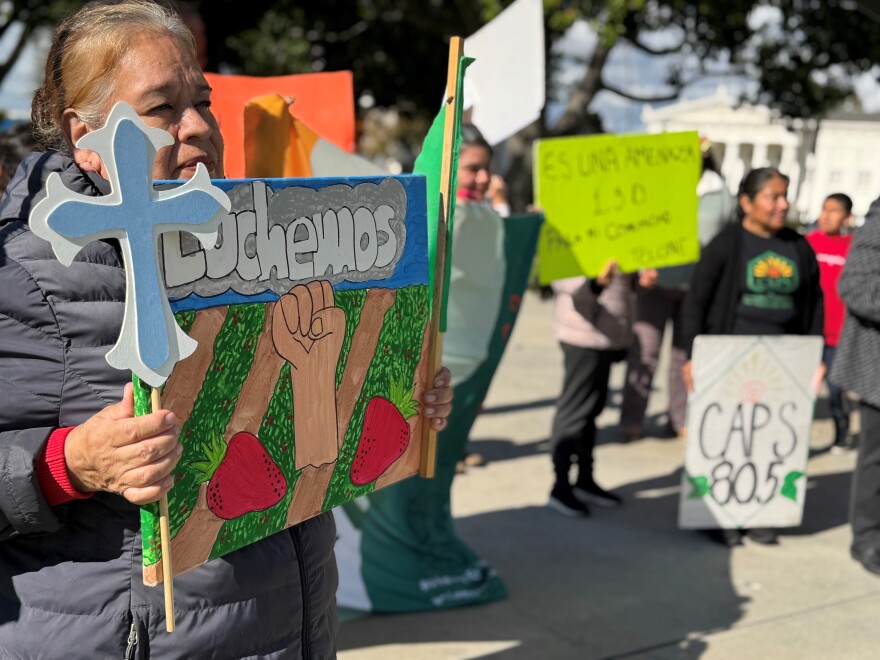 Farmworker community members in Oxnard attended a protest rally against harmful pesticides, on Wednesday