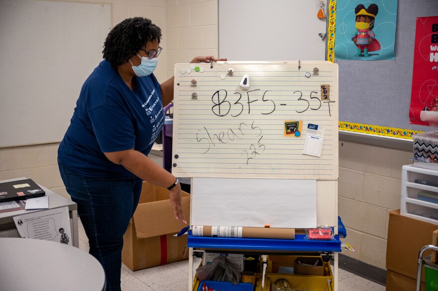 Hartford school resource teacher Victoria Shears says this mobile white board is "pure gold" for the flexible needs of her various students.