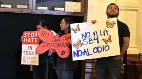 Protesters gather at the Texas Capitol to show their opposition to Senate Bill 4, a state law that makes unauthorized entry into Texas a state crime.