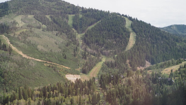 Iron Mountain and the Iron Mountain Express lift are seen from within the Sunrise Gondola at Canyons Village Aug. 22, 2026.
