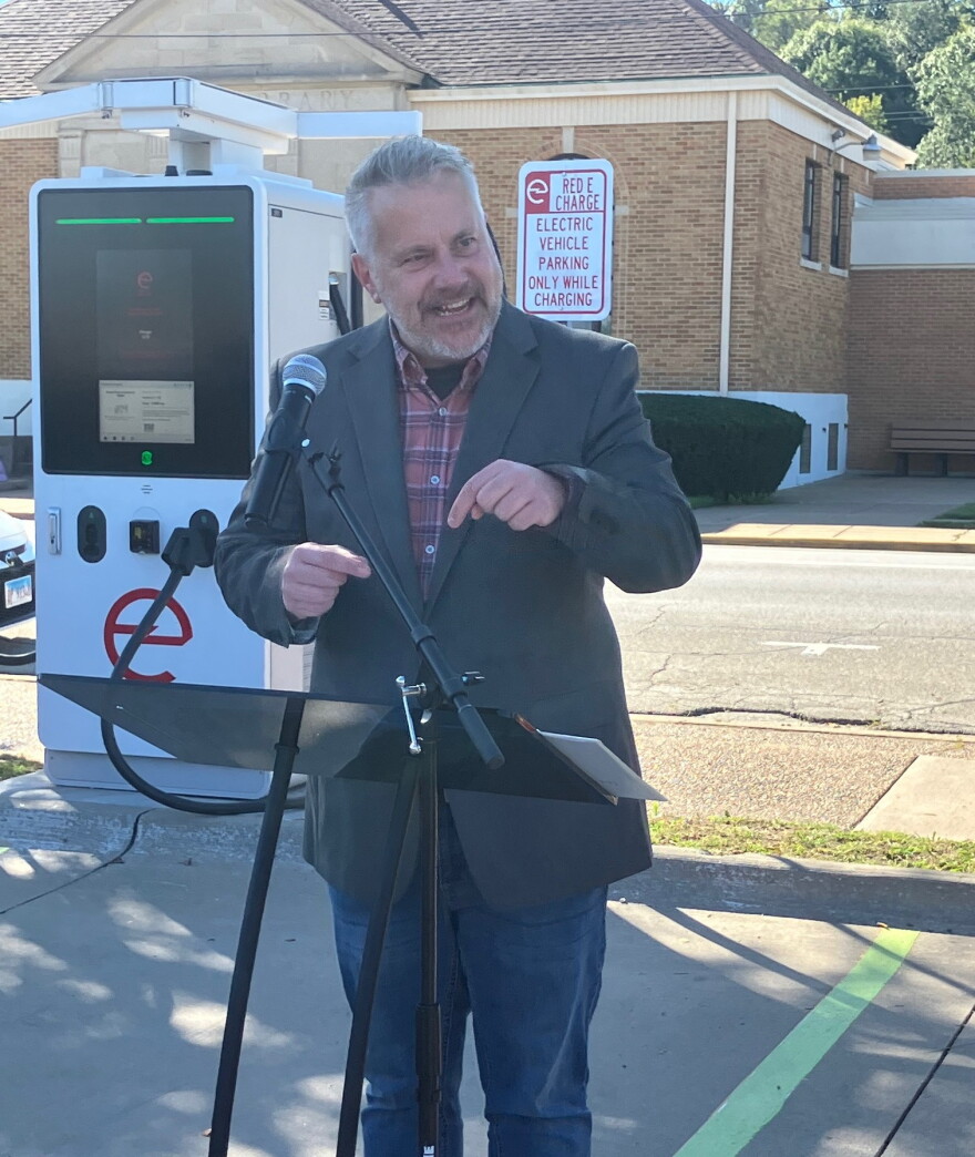 U.S. Rep. Eric Sorensen (D-Moline) said he charged his Chevy Bolt electric car Thursday morning in East Moline.
