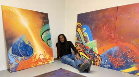 Kool Koor, pictured here with some of his space-age inspired works, began his career in 1979, writing graffiti on subway trains