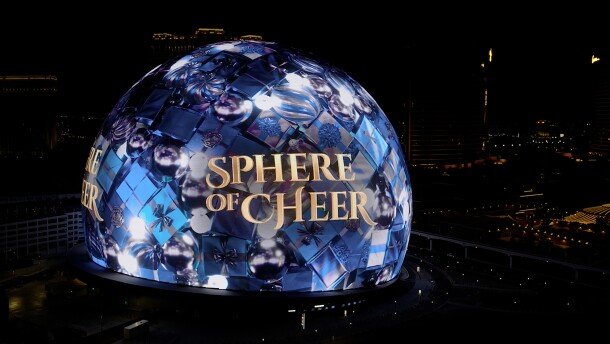 Holiday display on the Sphere of Cheer 2025