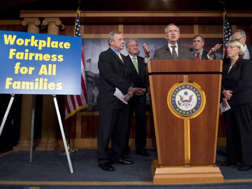 Senate Majority Leader Harry Reid speaks during a news conference as the Senate prepares to vote on a bill that would prohibit discrimination based on sexual orientation on Thursday.