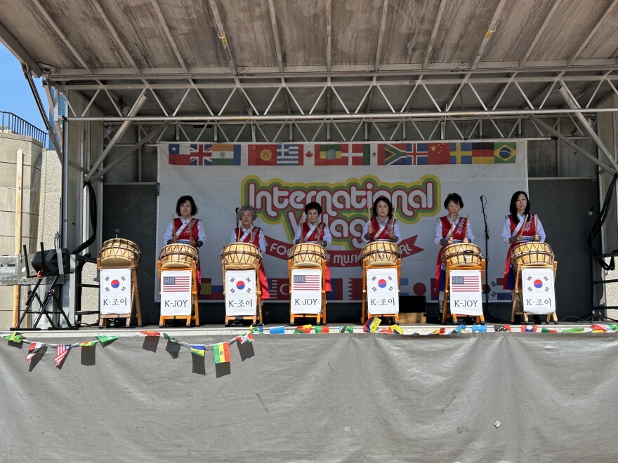 The Korean percussion ensemble K-JOY NANTA performed during the 2024 International Village Food and Music Festival in Winston-Salem.