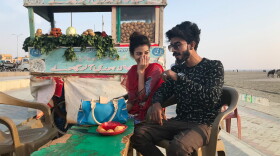 On Karachi beach where residents splash in the Arabian Sea, Arioch William, 18, and his girlfriend Sheza, 17, celebrated Valentine's Day a few days early.
