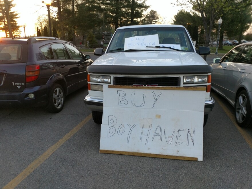 A vehicle parked outside a Milton town board meeting earlier this year