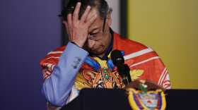 Conspiracy Comrade: Colombian President Gustavo Petro gestures during a press conference at the presidential palace in Bogota on Monday, Aug. 3, 2026, where he doubled down on unfounded claims of fraud in the June 21 presidential election his party's candidate lost.