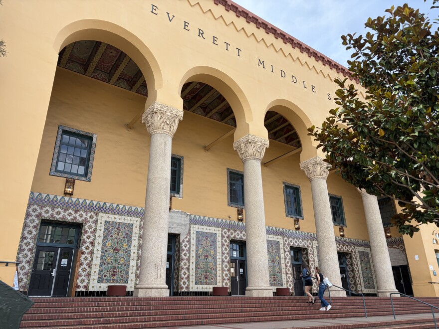 Everett Middle School before the final bell, Monday August 17, 2026.