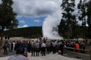 Vice President Mike Pence speaks about infrastructure as Old Faithful erupts, Yellowstone National Park, June 13, 2019.