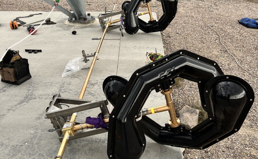 The new KISU FM antenna, the last component in KISU's 2026 tower project, is roughly 20 feet long. The antenna was hoisted into place and installed at 150 feet on the tower.