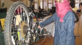 Working on bikes at a spring event.