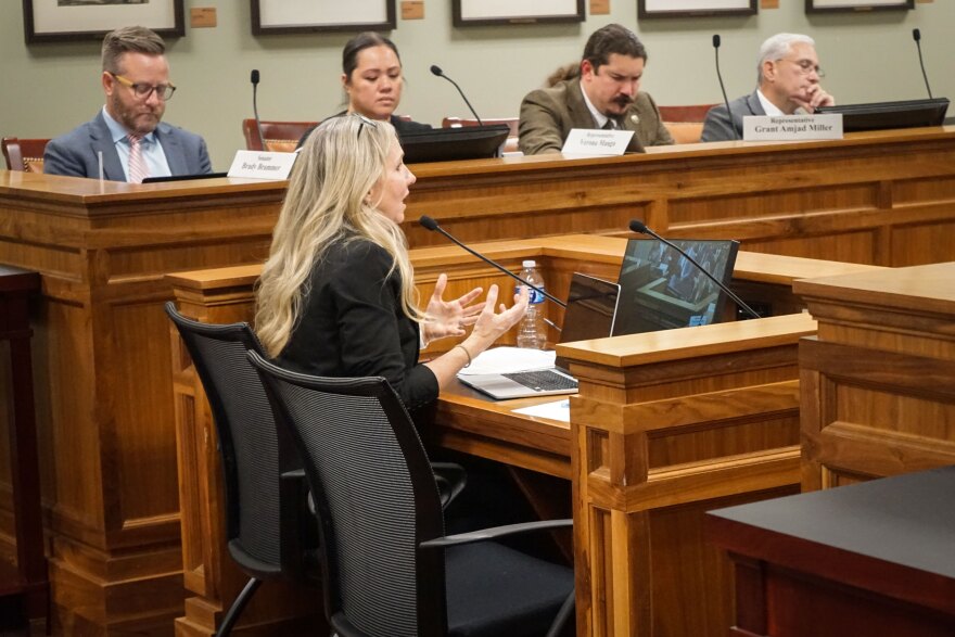 Rep. Katy Hall, speaking before the Judiciary Interim Committee at the Utah State Capitol, Nov. 19, 2025, has been working with all sides of the issue to draft legislation that looks to make changes to Utah’s “loose” adoption laws.