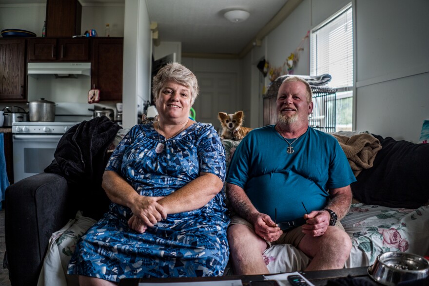 Carolyn Marcel and Kenneth Scott Jr. in their FEMA trailer in Chauvin.