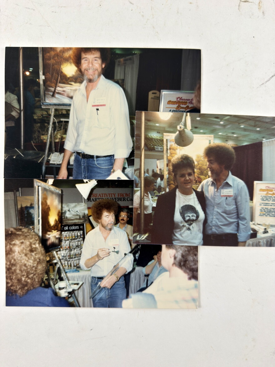 collage of pictures of bob ross painting