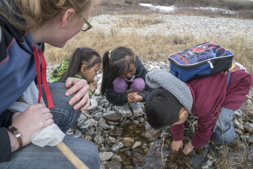 Kids searching for beetles and bugs outside the school. (Photo courtesy of the National Park Service)
