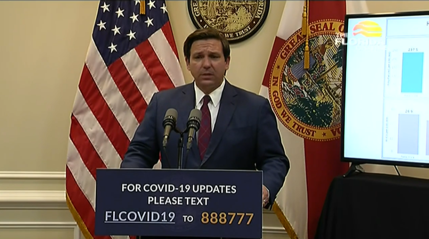 Gov. DeSantis briefs the media on Wednesday, April 15th. Image: The Florida Channel