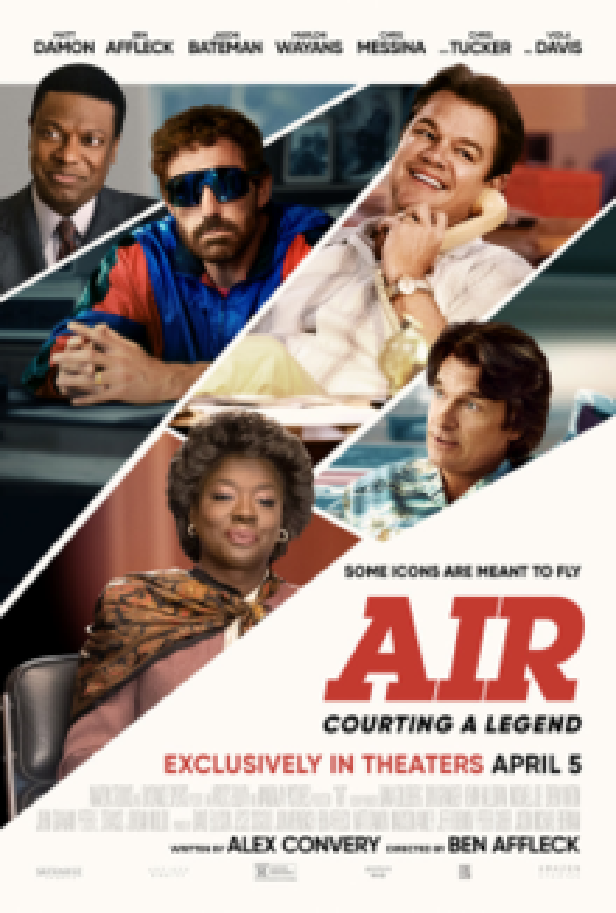  Theatrical release poster for the movie Air with several characters from the movie on the poster
