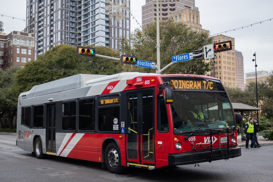 VIA Transportation bus drives by Houston and N Flores street
