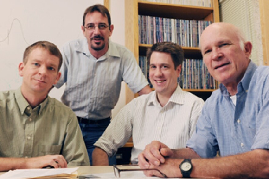 Drs. Joseph Ready (from left), Jef De Brabander, Andrew Pieper and Steven McKnight discovered a compound that boosts learning and memory in rodents.
