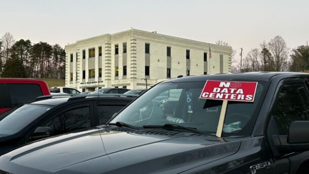 A sign on a car in Stokes County on January X, 2026.