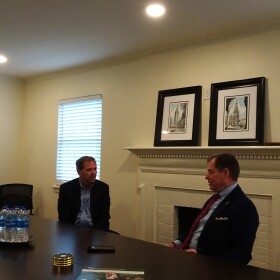 Missouri Lieutenant Gov. David Wasinger, left, met with President of Northwest Missouri State University Lance Tatum during a visit to the region on Dec. 18, 2025.