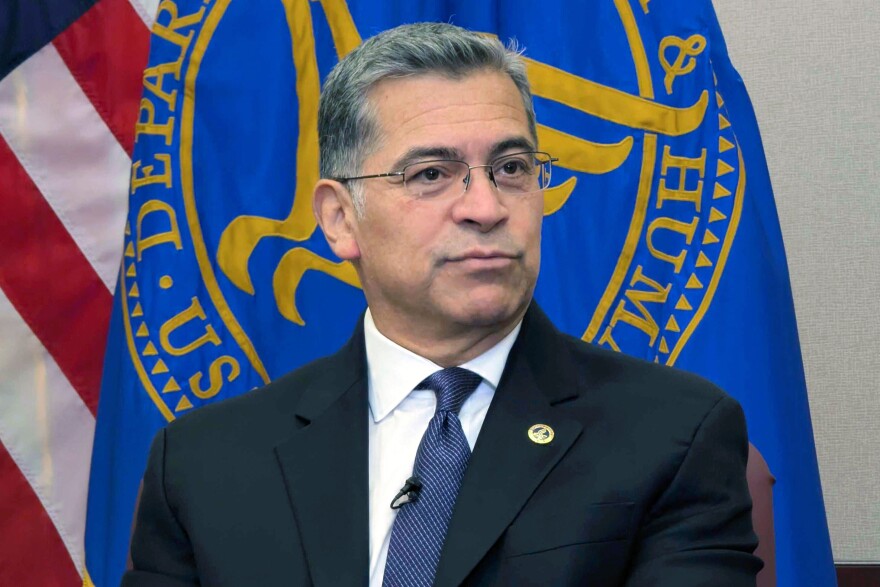 Secretary of the Department of Health and Human Services Xavier Becerra speaks to The Associated Press Jan. 8, 2024, in Washington.
