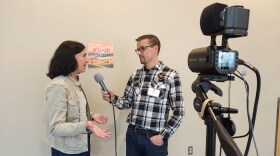 KVNF's Brody Wilson interviews Michelle Meyer, Colorado Department of Agriculture, during the 2026 Roots of Renewal Conference in Montrose