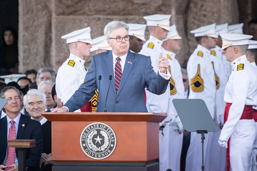  Lt. Gov. Dan Patrick is sworn in during the Oath of Ceremony on Jan. 17, 2023, on the north steps of the state Capitol.