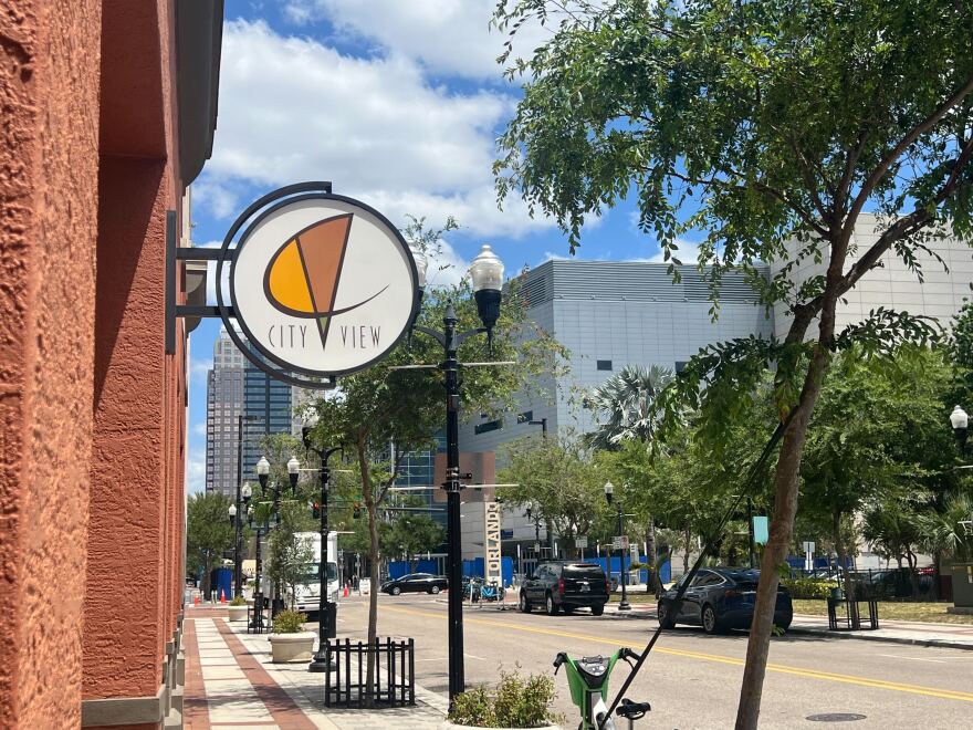 The view from City View Apartments looking at the Kia Center in Downtown Orlando.