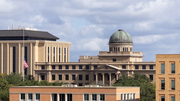 The Academic Building sits on the Texas A&M University campus in College Station on Nov. 13, 2025. Cassie Stricker for The Texas Tribune