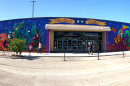 Panoramic view of the 155 foot-wide mural at Market Square.