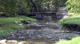 A bridge over the Jordan River on IU's campus.