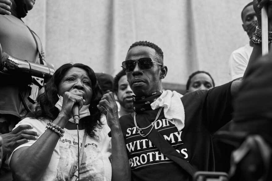 Gloria Mayo addresses the crowd to speak on the killing of her son, Keith Collins, by the Raleigh Police Department. Saturday, May 30, 2020.