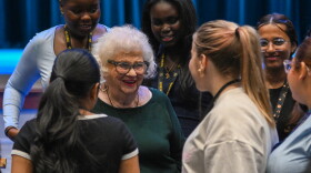 Angeline Kotlowski speaks to Wilkes-Barre Area students participating in the College Ready Program through the district and Luzerne County Community College.