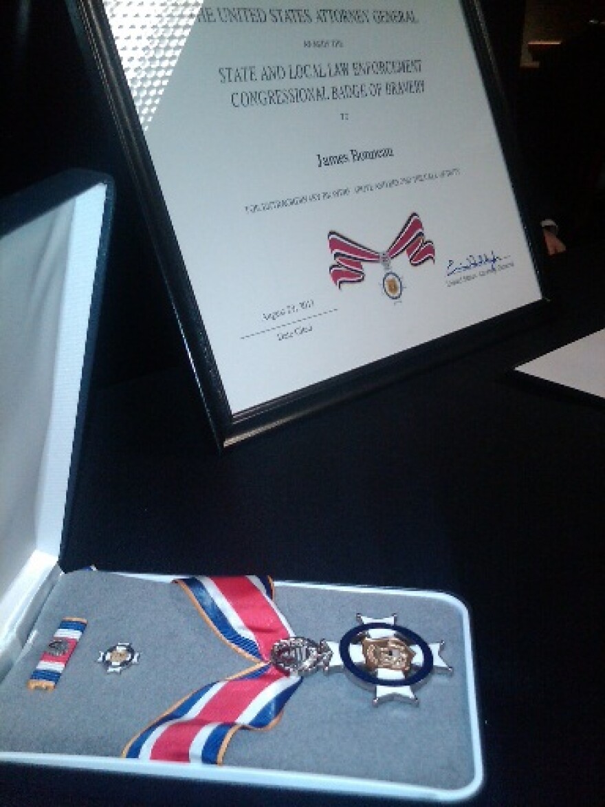 The Law Enforcement Congressional Badge for Bravery and certificate honoring former Jackson police officer James Bonneau